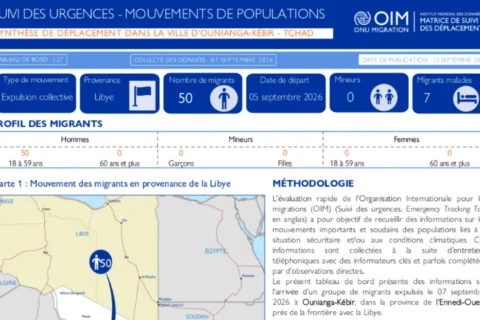 Rapport de suivi des urgences ETT 227 de l'OIM Tchad sur les mouvements de populations migrants.